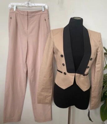 NUEVO CON ETIQUETAS BCBGMAXAZRIA Mujer’s Desnudo Rosa Doble Pecho 2 Piezas Pantalón Traje Talla S $250 Foto 1 de 4