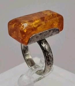 Vintage 925 Sterling Baltischer Bernstein Ring Cocktail Statement Kunsthandwerk Grob Gr. 6,75 - Bild 1 von 13