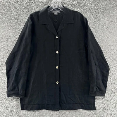 Blusa David Dart Top Feminina Média M Preta com Botões Lagenlook Camisa de Linho - Imagem 1 de 4