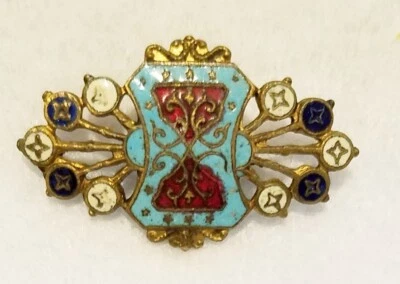 GORGEOUS ANTIQUE 1-PIECE PIERCED BRASS W/AN ENAMEL DECORATIVE DESIGN  1-3/8" - Image 1 of 4