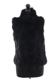 Ash Women Fur Vest 42 Black Fashionable Short Single-Breasted Fox Fur Leather - Picture 1 of 5