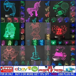 Custom 3D Illusion LED Night Light Lamps 7 Changing Colours Free USB Plug Inc. - Picture 1 of 10