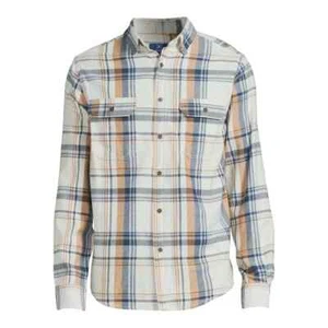 George Men's Long Sleeve Flannel Shirt Ivory Plaid 3XL (54-56) - Picture 1 of 5