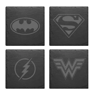 Super Heroes Batman Superman Flash Wonder Tappetino Ardesia Inciso Set di 4 Sottobicchieri - Foto 1 di 18