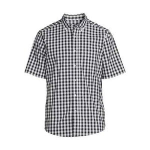 Men's Short Sleeve Stretch Poplin Black Check Shirt Classic Fit 3XL - Picture 1 of 5