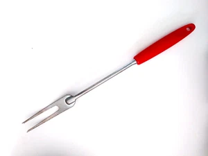 Ekco Meat Carve Serving Fork Vintage Corn Cob Orange Red Handle Chromium Plated - Picture 1 of 9