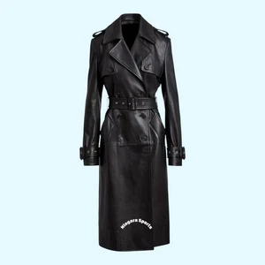 Klassischer langer Damen Trenchcoat Echtleder durchgehender Trenchcoat Leder - Bild 1 von 4