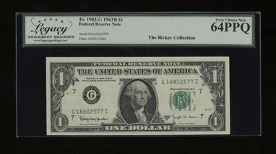 DBR 1963-B $1 FRN Chicago Barr Fr. 1902-G Legacy 64 PPQ Serial G16802577I - Image 1 of 2
