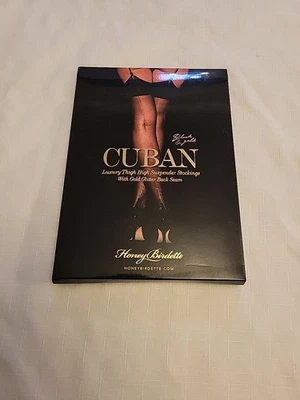 Meias Honey Birdette preto e dourado com costura tamanho médio novas em folha - Imagem 1 de 4