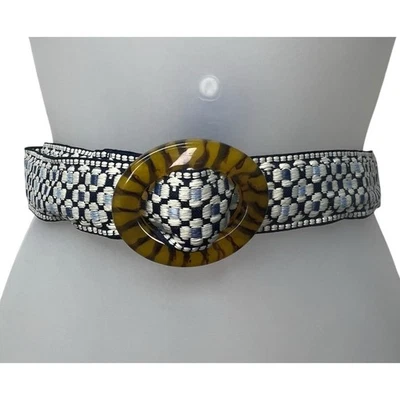 Cinturón Top It Off Tela Bordado Tejido Caparazón de Tortuga Lucite Hebilla Talla Grande Foto 1 de 4
