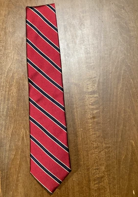 Corbata vintage hecha a mano Evan Picone roja + azul marino bronceado rayas repp Foto 1 de 4