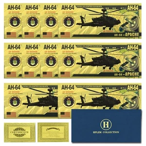 Billetes de papel de oro Apache AH-64 militares de Estados Unidos 10 piezas en sobre regalo coleccionable - Imagen 1 de 5