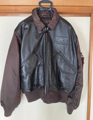 BREITLING × Alpha Industries Dark Brown Leather & polyester Jacket Size L Unused - Image 1 of 4