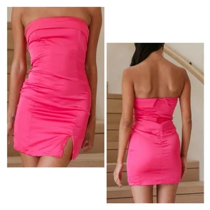 Hello Molly Hot Pink trägerloses kariertes Minikleid S defekt Hakenloch Reißverschluss neu mit Etikett - Bild 1 von 15