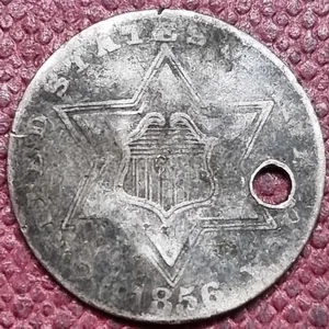 1856 Three Cent Piece 3c Silver Trime Better Grade Details #95987 - Picture 1 of 2