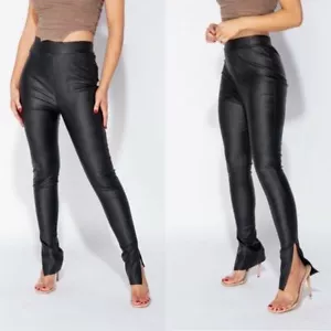 Women Faux PU Leather High Waist Skinny Pants Stretch Pencil Legging Trousers - Picture 1 of 7