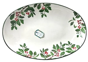 PAPART Navidad Acebo Bayas Cerámica Servir Cuenco Pintado a Mano Ovalado NUEVO 13.75 - Imagen 1 de 3