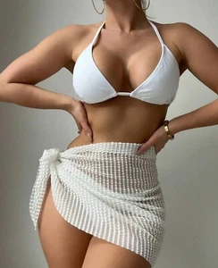 Women's White Three-Piece Beach Swimsuit Sizes S, M - Picture 1 of 5