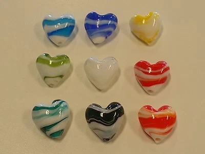 Cuentas de corazón de murano hechas a mano, fabricación de joyas, 20x20 mm, agujero: 2 mm cantidad 4 Foto 1 de 4