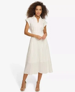 $138 kensie Women's Textured-Stripe Collared Midi Dress, White, 14 - Picture 1 of 6