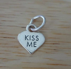 TINY 11x9mm Sterling Silver Heart Kiss Me Valentine's Day Conversation Charm - Picture 1 of 3