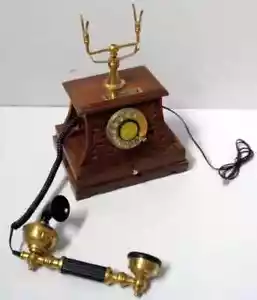 Holz Messing funktionierend Handarbeit Vintage Stil Dreh Wählscheiben Telefon für Wohnkultur - Bild 1 von 5