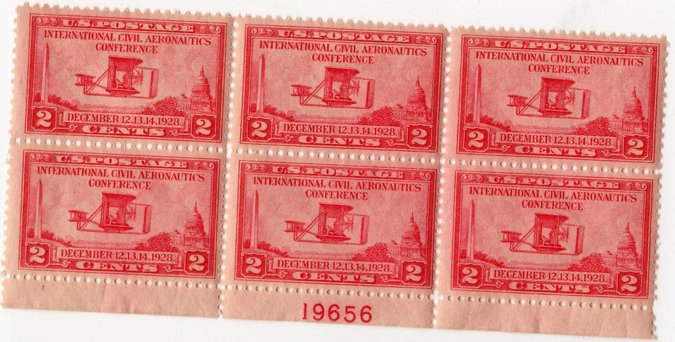 Scott #649 Red Aeronautics Conference Plate Block of 6 Stamps - MNH P#19656 - Image 1 of 2