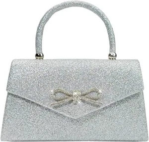 Women's Evening Bag Sparkly Bow Clutch Purse Wedding Purses Glitter Rhinestone - Picture 1 of 6