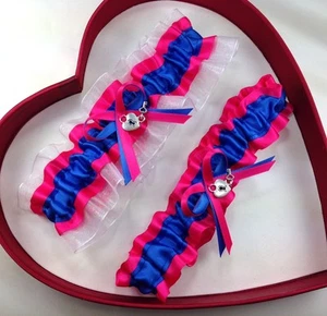 NEW Bride Royal Blue Hot Pink White Wedding Garter -GetTheGoodStuff - Prom - Picture 1 of 2