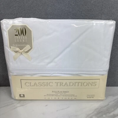 Folha plana completa branca percal vintage Springmaid JC Penney Classic Traditions - Imagem 1 de 4