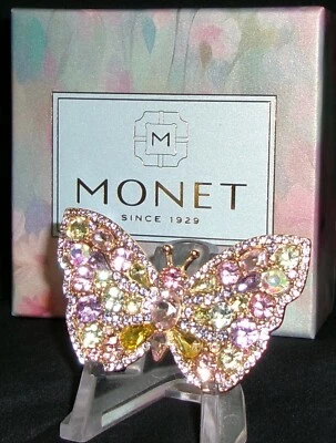 Butterfly Pin Brooch-Fruit Salad SPRING Colors Rhinestones-Signed - Image 1 of 4