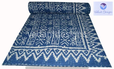 Colcha indiana feita à mão bloco bordado Kantha cobertor duplo - Imagem 1 de 4