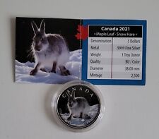 Kanada 5 Dollar 2021 Maple Leaf On the Trails of Wildlife Schneehase