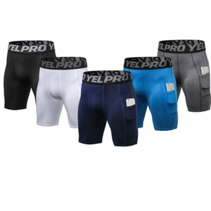 Pantalones cortos de compresión para hombre fitness entrenamiento deportes secos frescos con bolsillo - Imagen 1 de 15