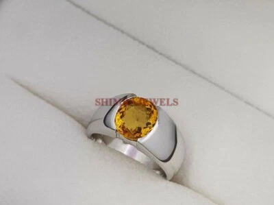 Anello In Argento Sterling 925 Con Gemma Di Citrino Naturale Per Uomo #765 - Immagine 1 di 4