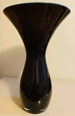 Vtg Murano Hand Blown Cased Glass Vase 12” H 8”Flare Rim Turquoise & Amethyst - Image 1 of 4