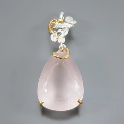 Colgante de cuarzo rosa natural hecho a mano de 40 quilates + plata de ley 925/NP52026 Foto 1 de 4
