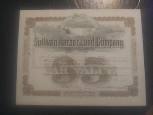 Sullivan Harbor Land Company 1891 Stock Certificate 100 One Hundred Shares Maine - Picture 1 of 8