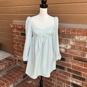 Gianni Bini Kennedy Gingham Long Sleeve Sweetheart Neck Babydoll Dress Size 6 - Picture 1 of 8