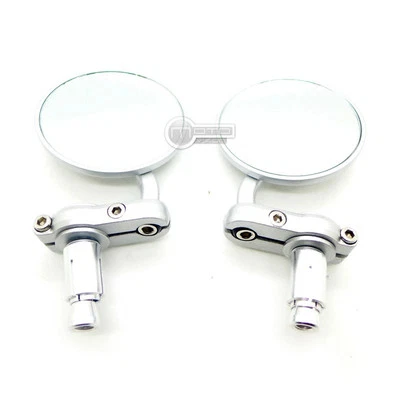 Paire de rétroviseurs sur embout de guidon acier gris - Couleur : Gris - Photo 1/3