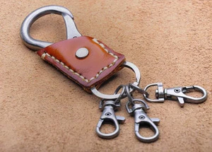 C01 Men's Punk Cool Genuine Leather Key Ring Keychain Buckle Key Holders 3-Color - Picture 1 of 11
