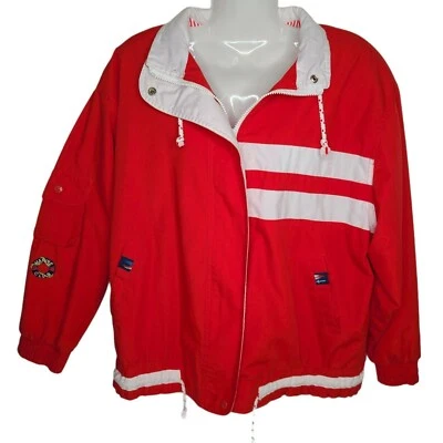 Vintage IZZI Spirit Women’s Sz MED Nautical Red Lightweight Full Zip Snap Jacket - Image 1 of 4