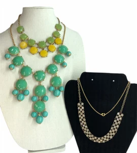 J. Crew Gold Tone Lot Of 4 Necklaces Rhinestone Glass Enamel Fancy Chain Beaded - Picture 1 of 12