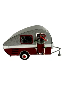 Wondershop 2019 Red White Metal Vintage Retro Christmas Teardrop Camper Trailer - Picture 1 of 5