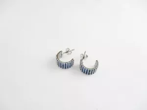 Macy's Emerald Green Silver Plated Cuff Half Hoop Huggie Earrings - Picture 1 of 5