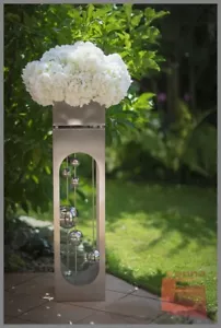 EDELSTAHL GARTEN SÄULE Schale Blumen Pflanztopf 112 cm matt Stab & Kugeln-08- - Bild 1 von 5