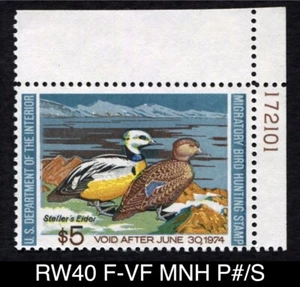 RW40 F-VF MNH PLATE# SINGLE 1973 Stellar's Eider Federal Duck Stamp Waterfowl - Picture 1 of 3