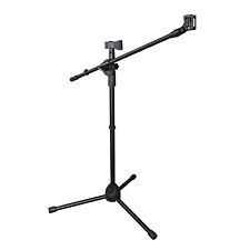 360° Rotating Microphone Stand Dual Mic Clip Boom Arm Foldable Tripod Holder