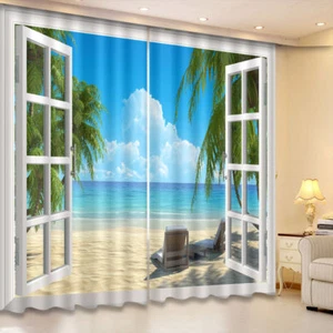 3D Blockout Drapes Fabric Tropical Beach Sea Window Decor Photo Printing Curtain - Picture 1 of 7