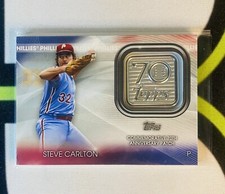 STEVE CARLTON RELIC 2021 TOPPS 70th ANNIVERSARY LOGO PATCH 70LP-SC PHILLIES #HOF